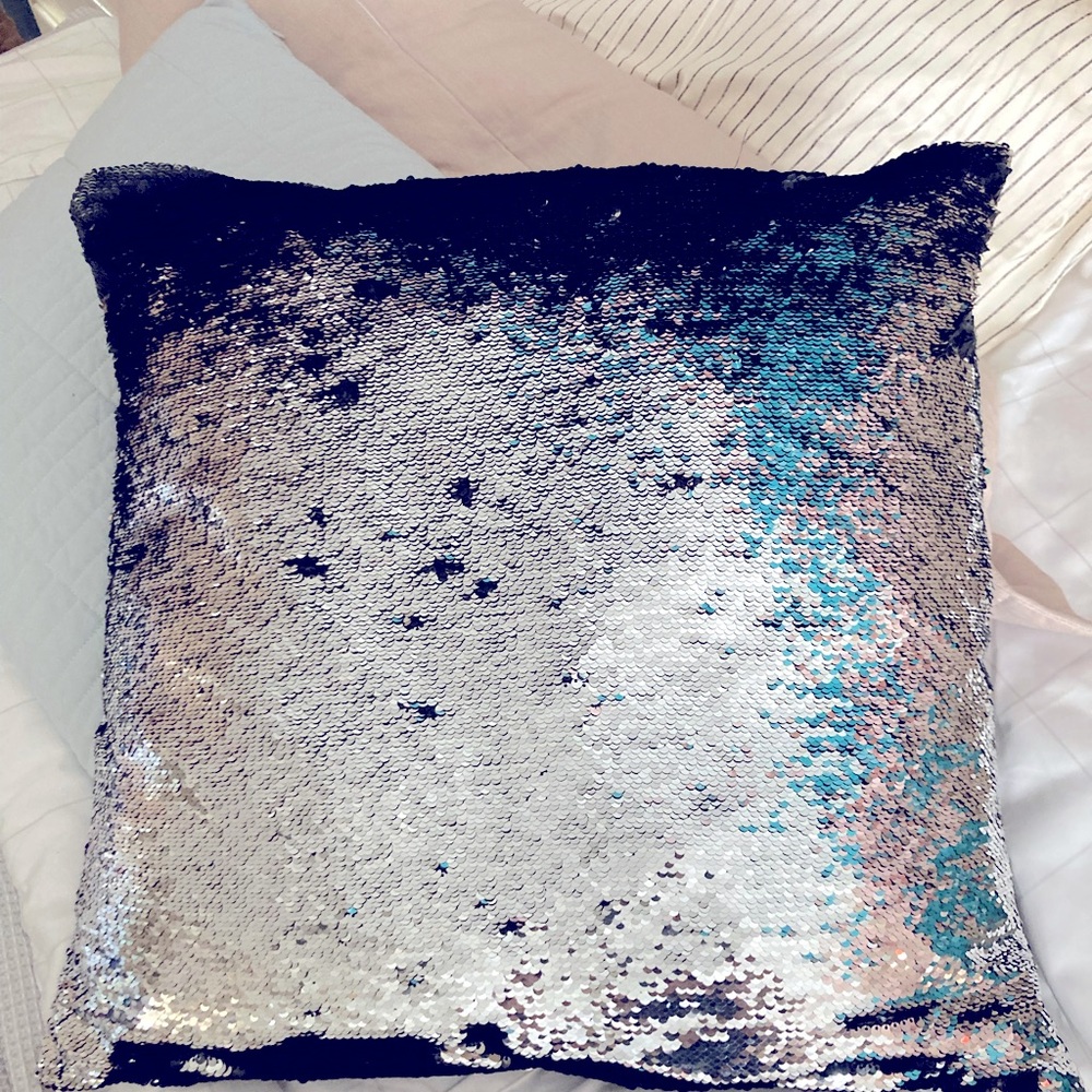 Silver to black sequin pillow. Like new